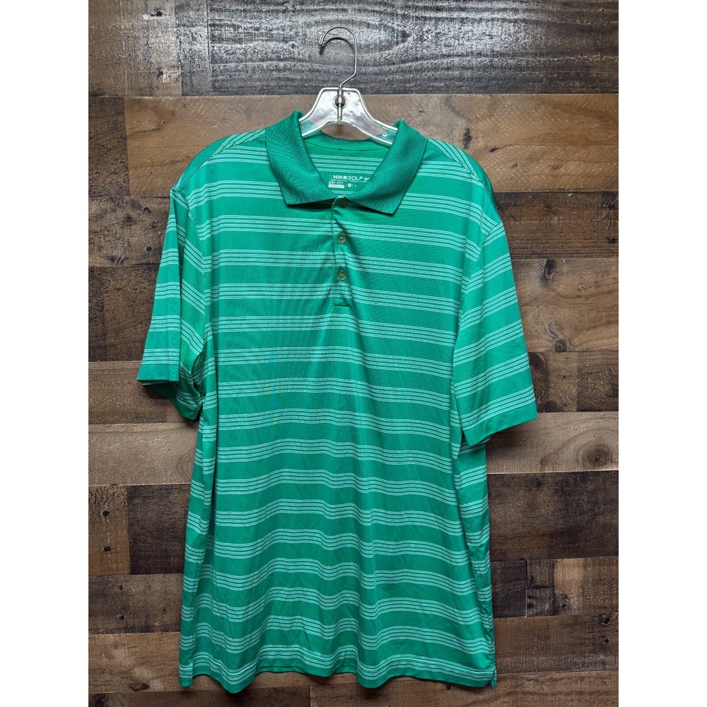 Nike Golf Tour Performance Shirt Mens XL Green Striped Dri Fit Polo Standard Fit